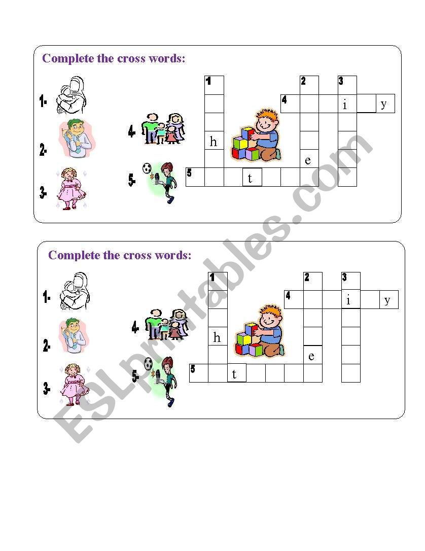 cross word family  worksheet