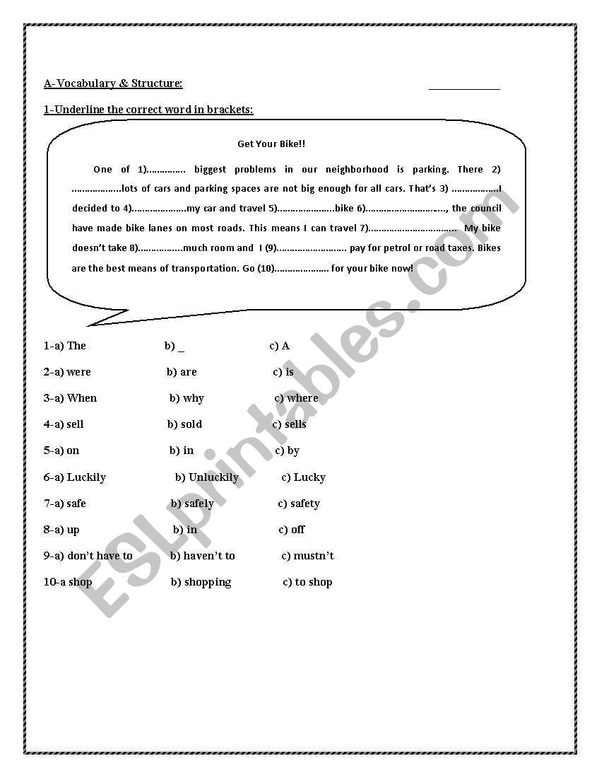 Get your bike! (Vocabulary and Comrehension)