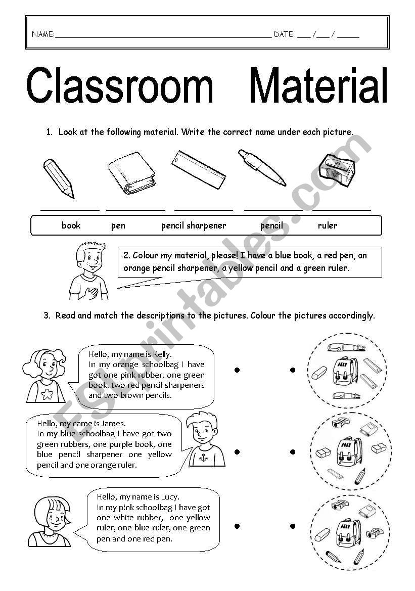 Classroom Material worksheet