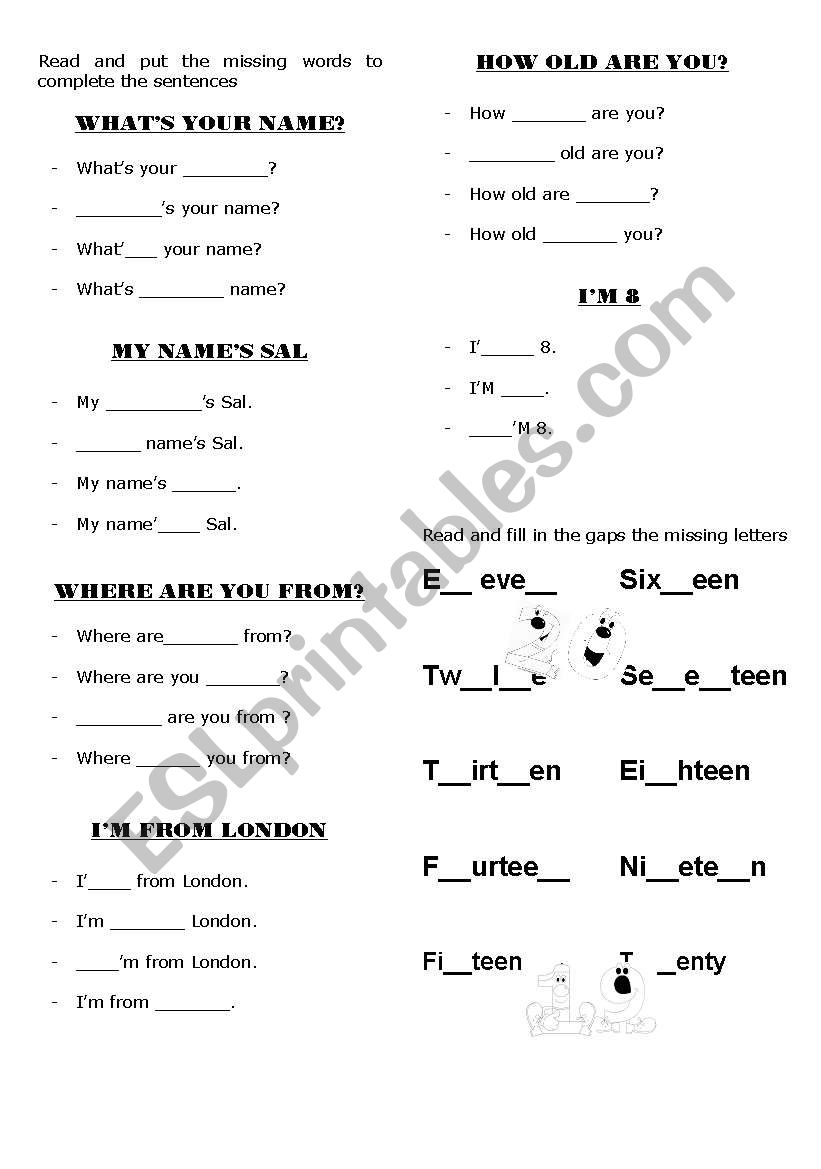 Complete the sentences worksheet