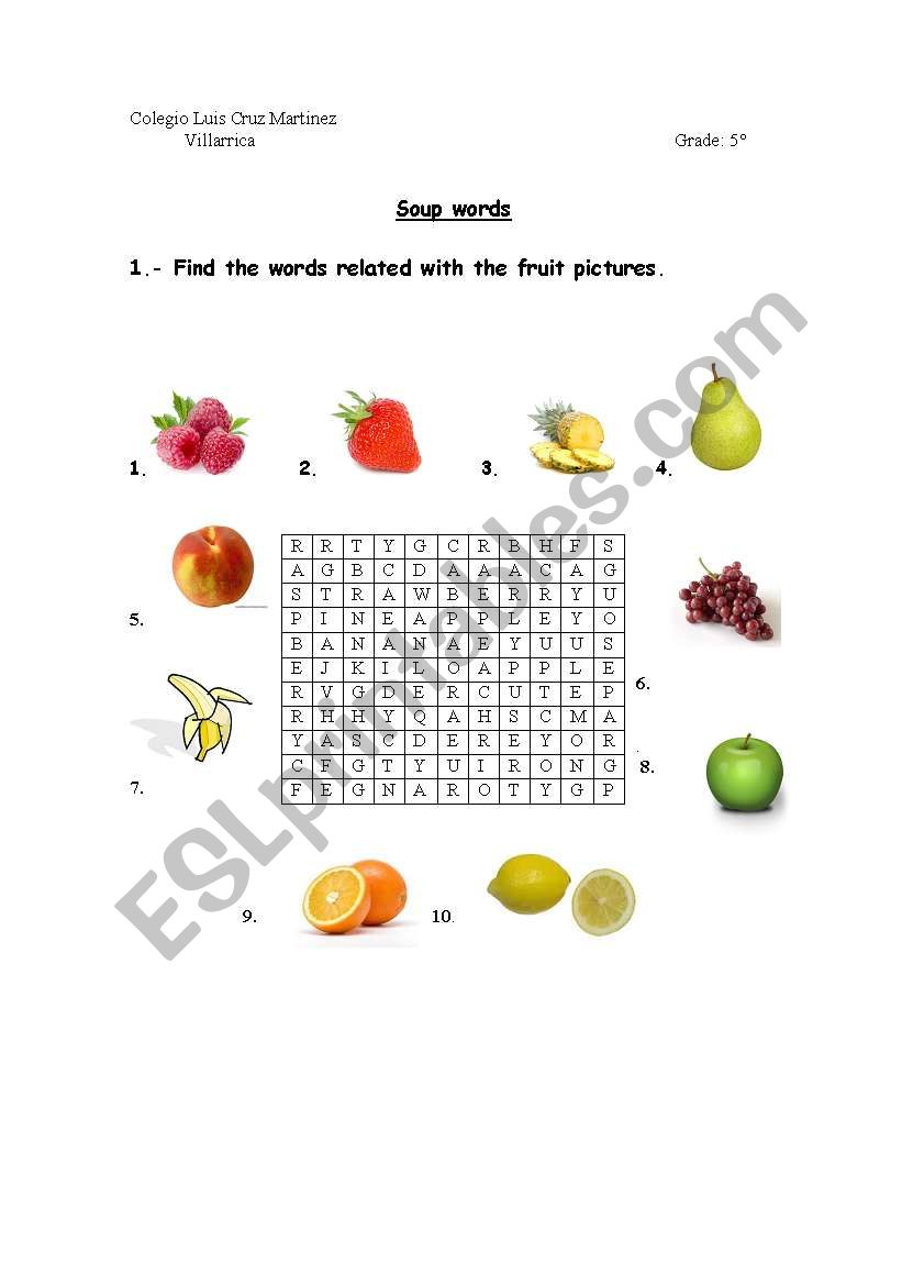 fruits worksheet