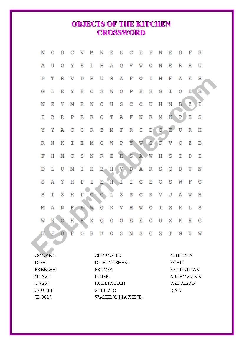 CROSSWORD (OBJECTS OF THE KITCHEN)