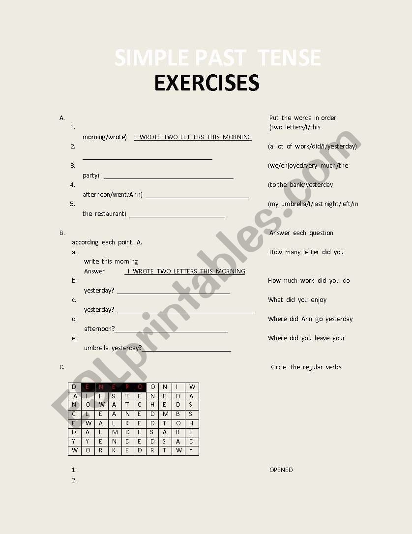 SIMPLE  PAST  TENSE worksheet