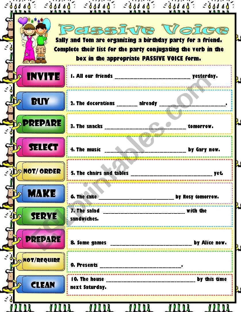 ORGANIZING A PARTY! - Passive Voice Tenses