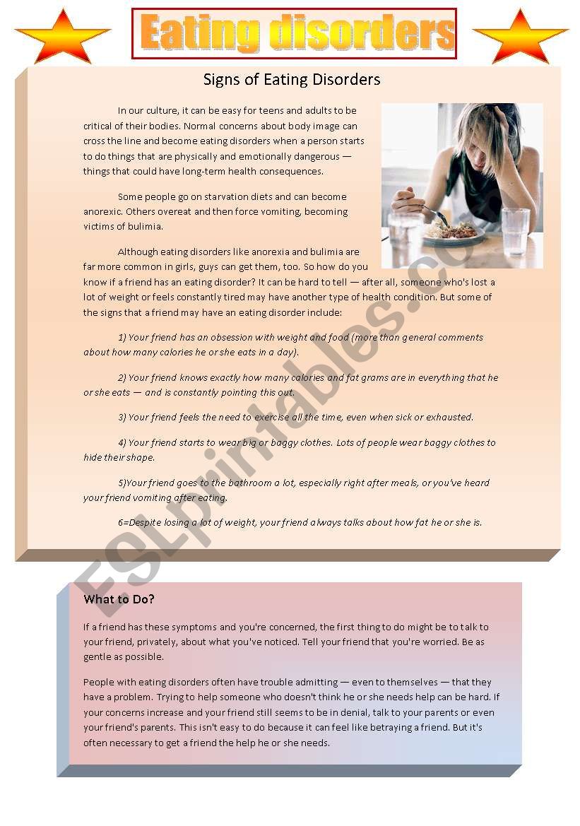 Eating disorders-anorexia worksheet