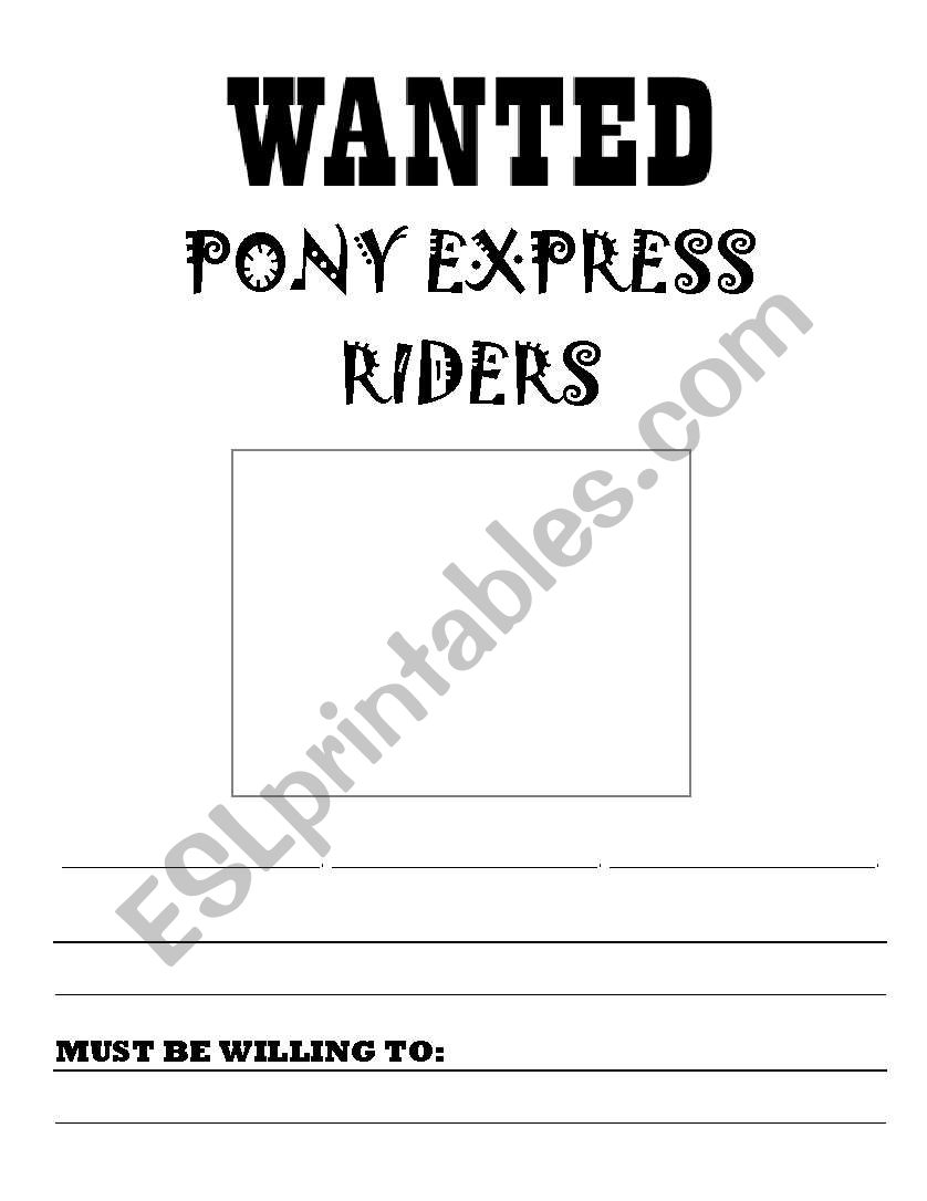 Pony Express Riders Wanted worksheet