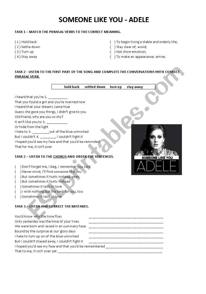 Adele - Someone like you  worksheet