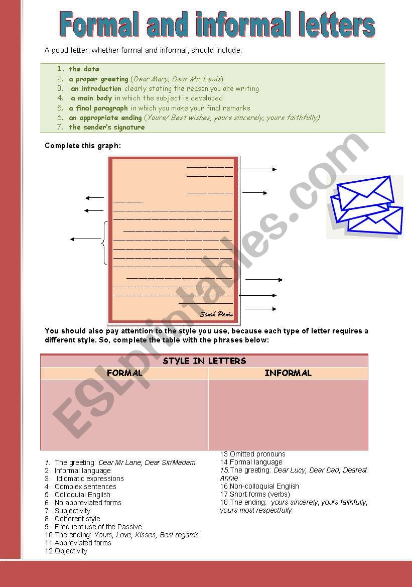 Formal and informal letters worksheet