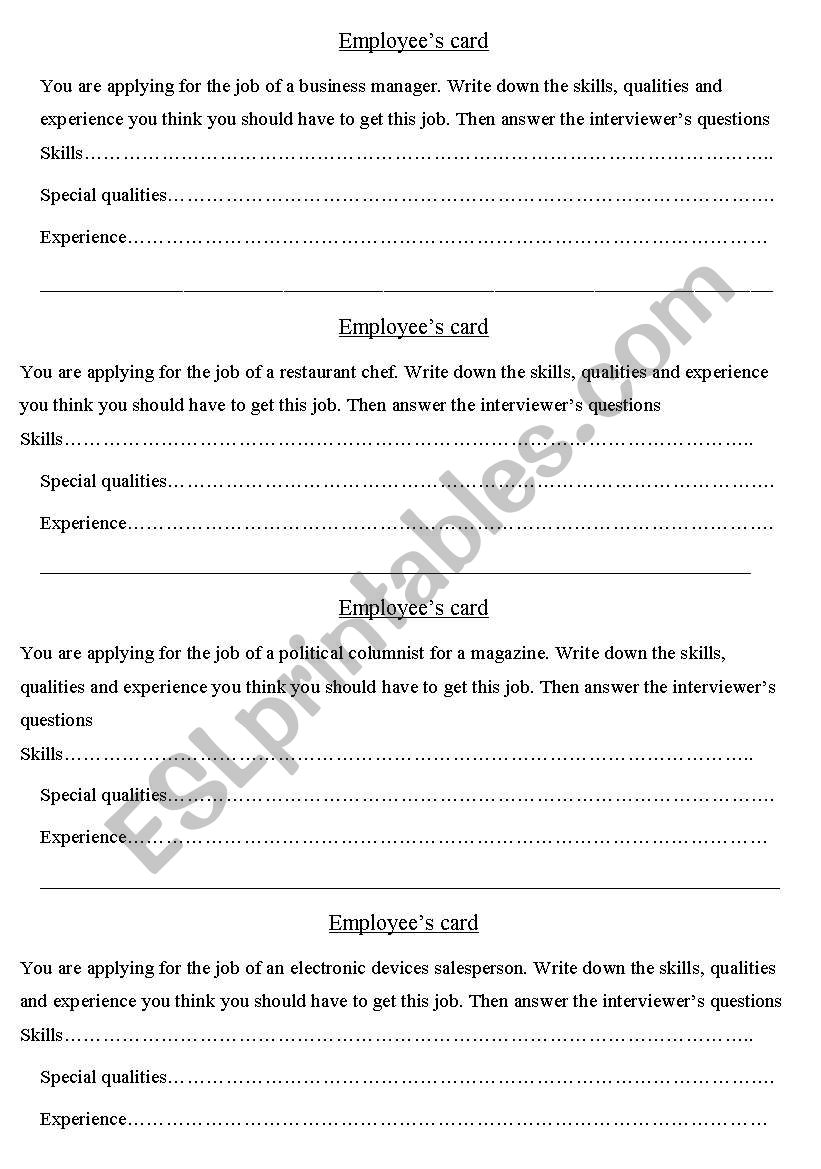 Job Interview worksheet