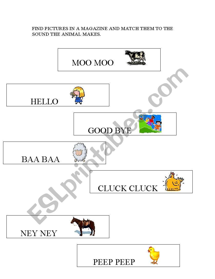 Match the farm animals to their sound