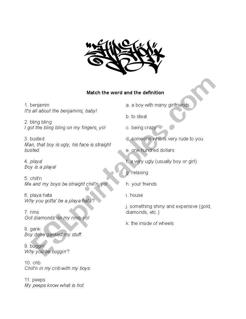 Hip Hop Matching worksheet
