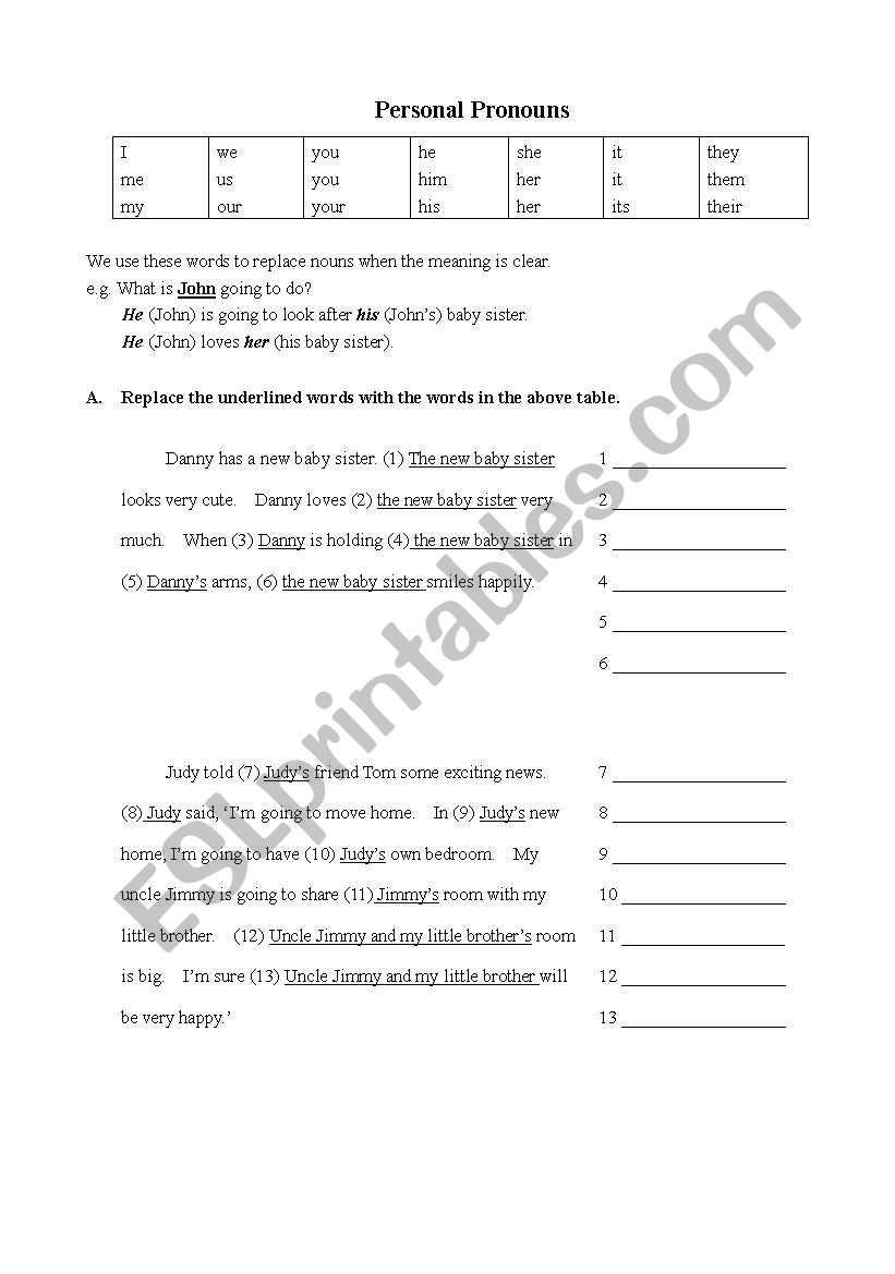 Pronouns worksheet