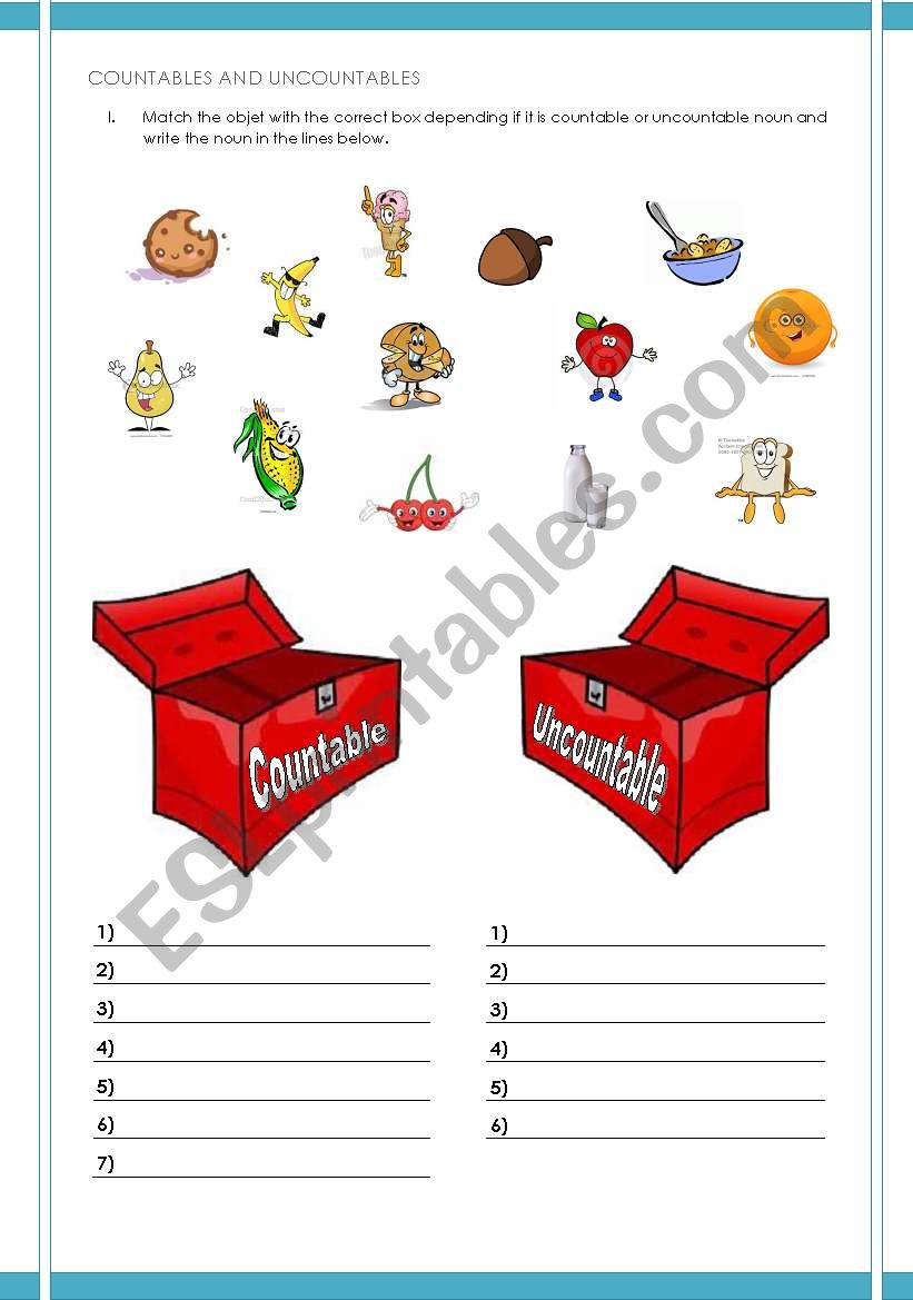 COUNTABLE AND UNCOUNTABLE worksheet