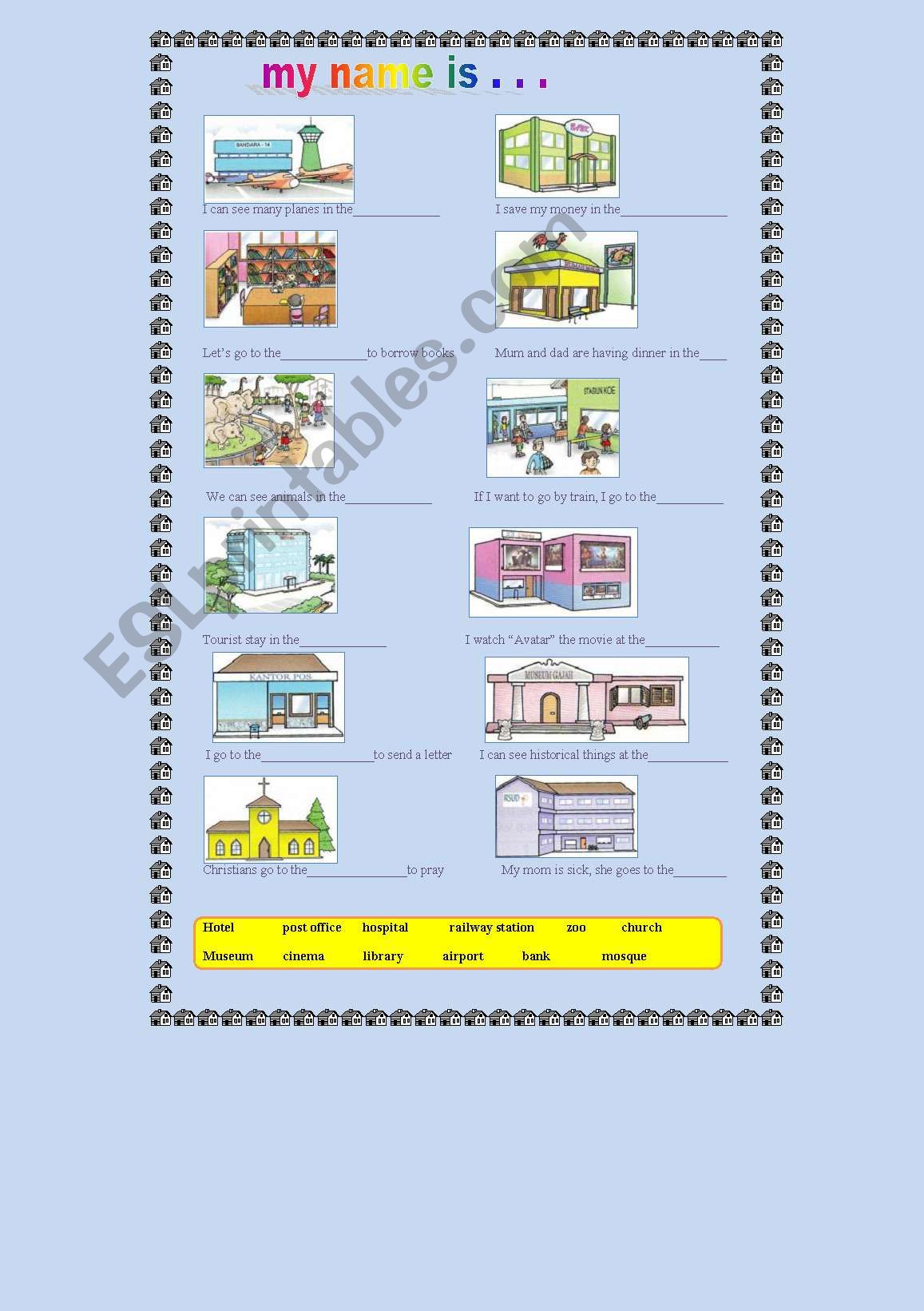 EASY WORKSHEET ABOUT PUBLIC PLACES