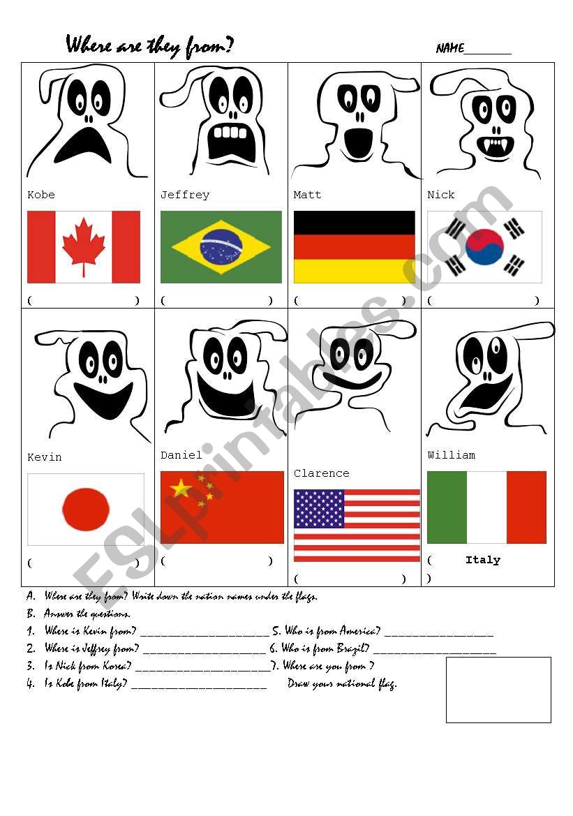 Where are they from? worksheet