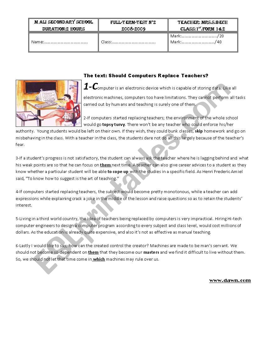 full term test nÂ°2 worksheet