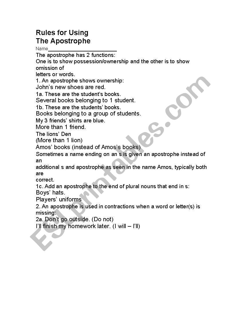 The Apostrophe worksheet