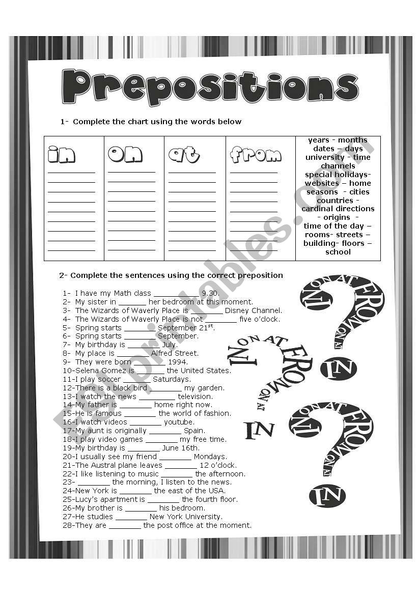 Prepositions  worksheet