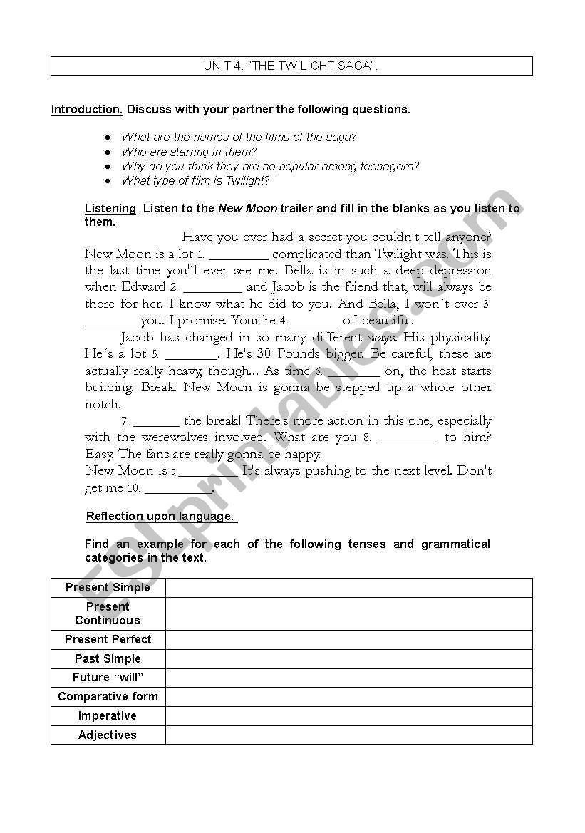 The Twilight Saga worksheet