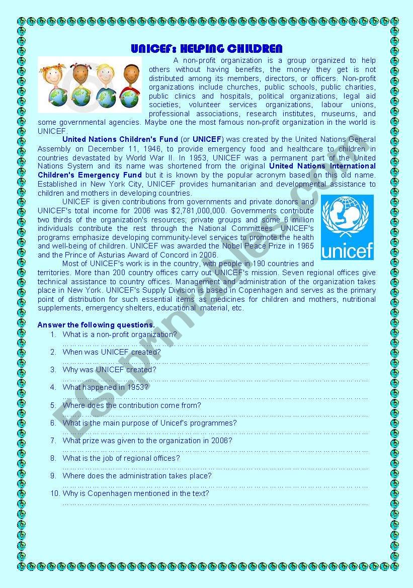 UNICEF: HELPING CHILDREN worksheet