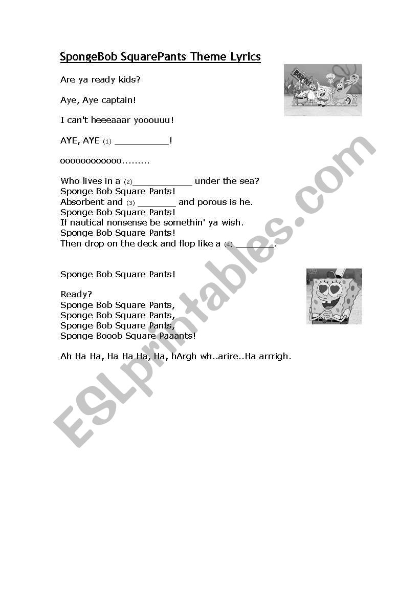SpongeBob theme Gap-filling worksheet