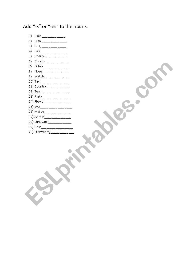 Plural Forms of Nouns worksheet