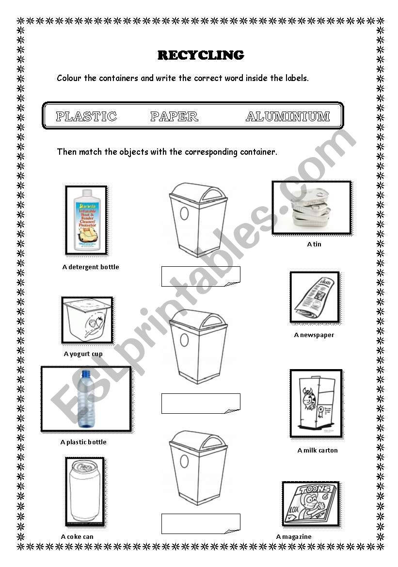 Recycling worksheet