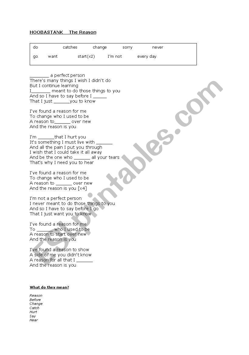 song worksheet