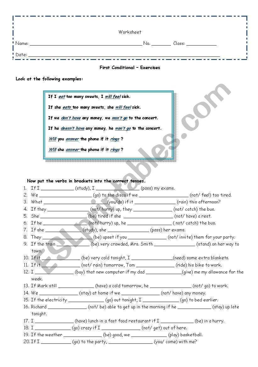First conditonal worksheet