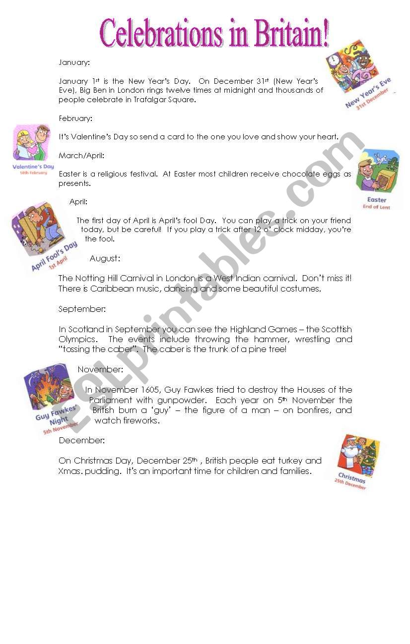 CELEBRATIONS IN BRITAIN worksheet