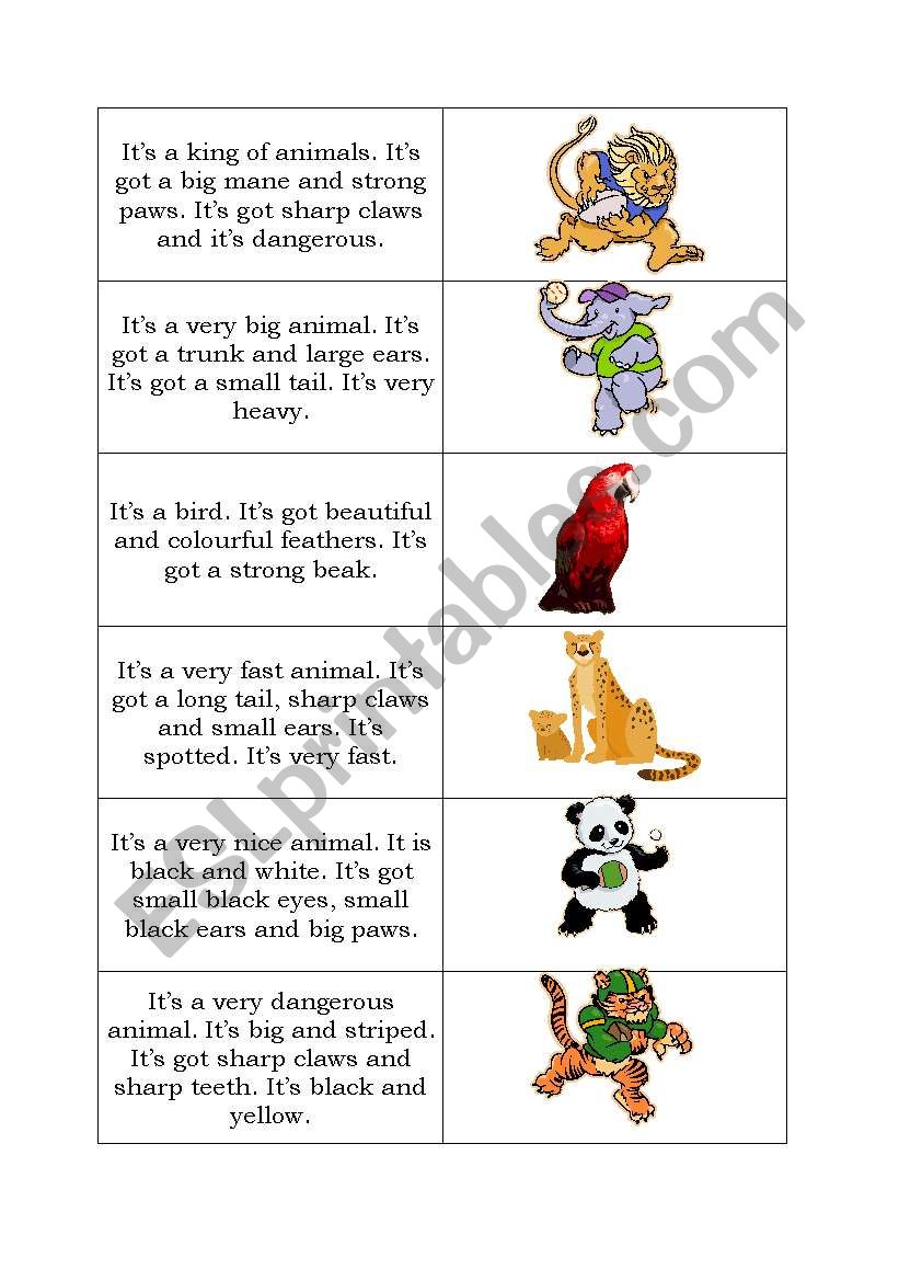 Animals descriptions - ESL worksheet by Keyeyti