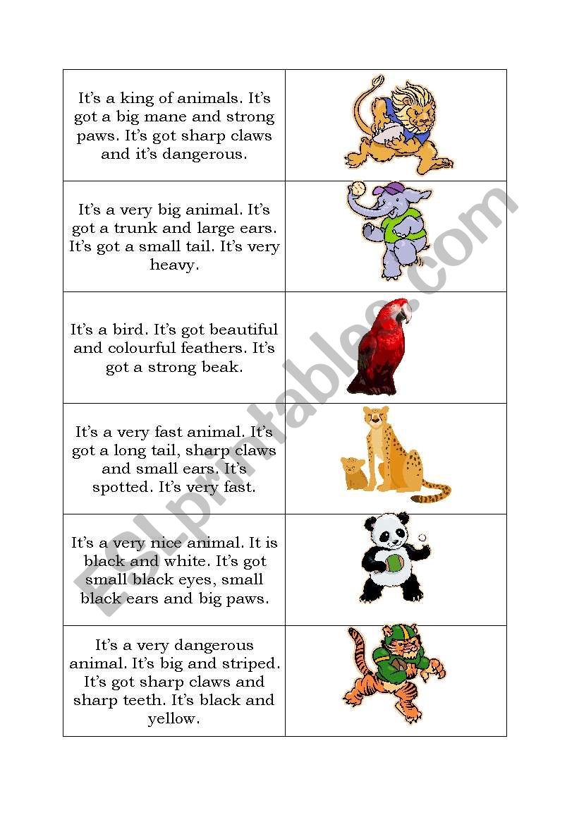 Animals descriptions  worksheet