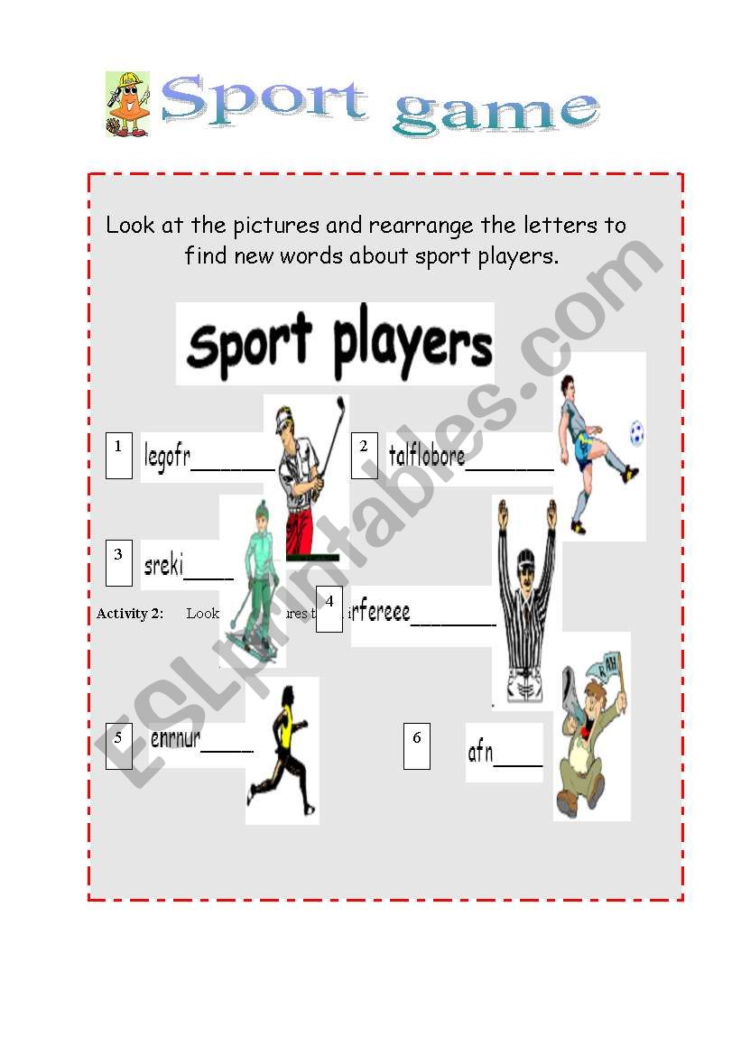 Sport game worksheet