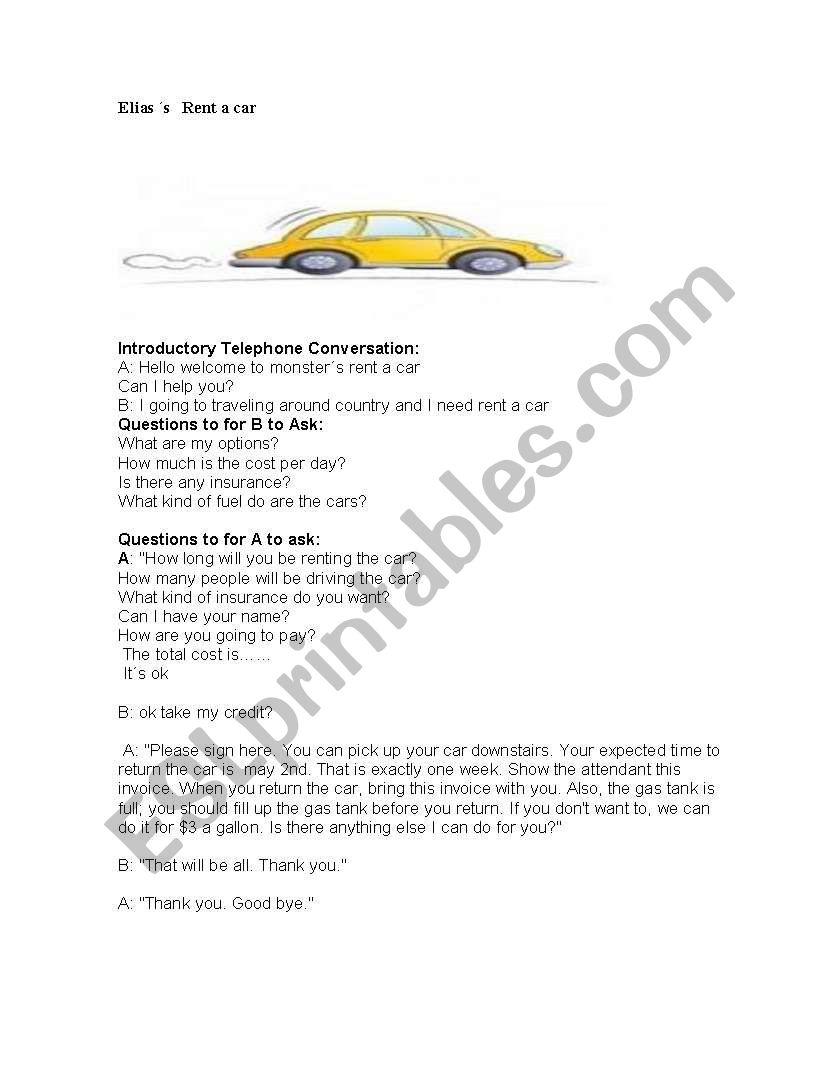 Renting a car worksheet