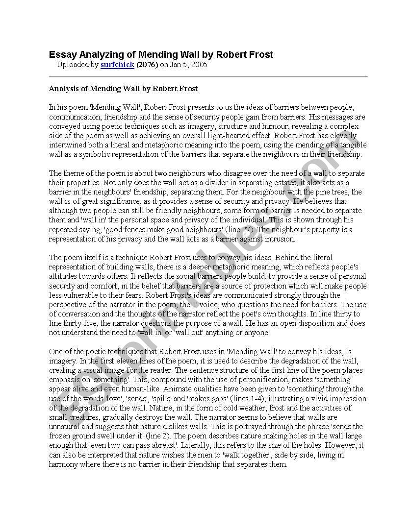 Mending Wall worksheet