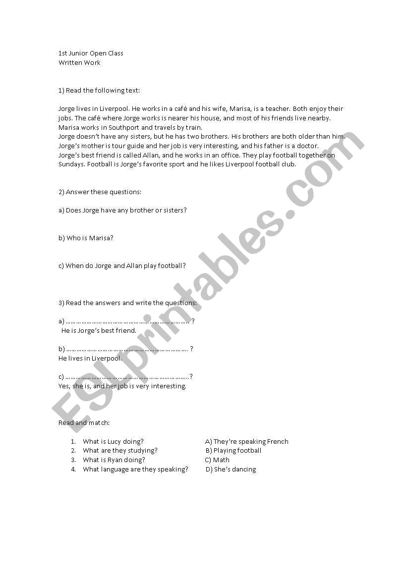 Simple Present reading worksheet