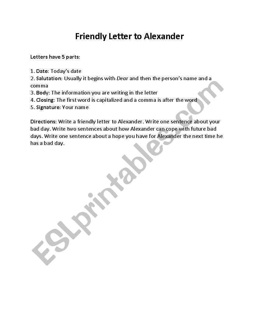 Friendly Letter worksheet