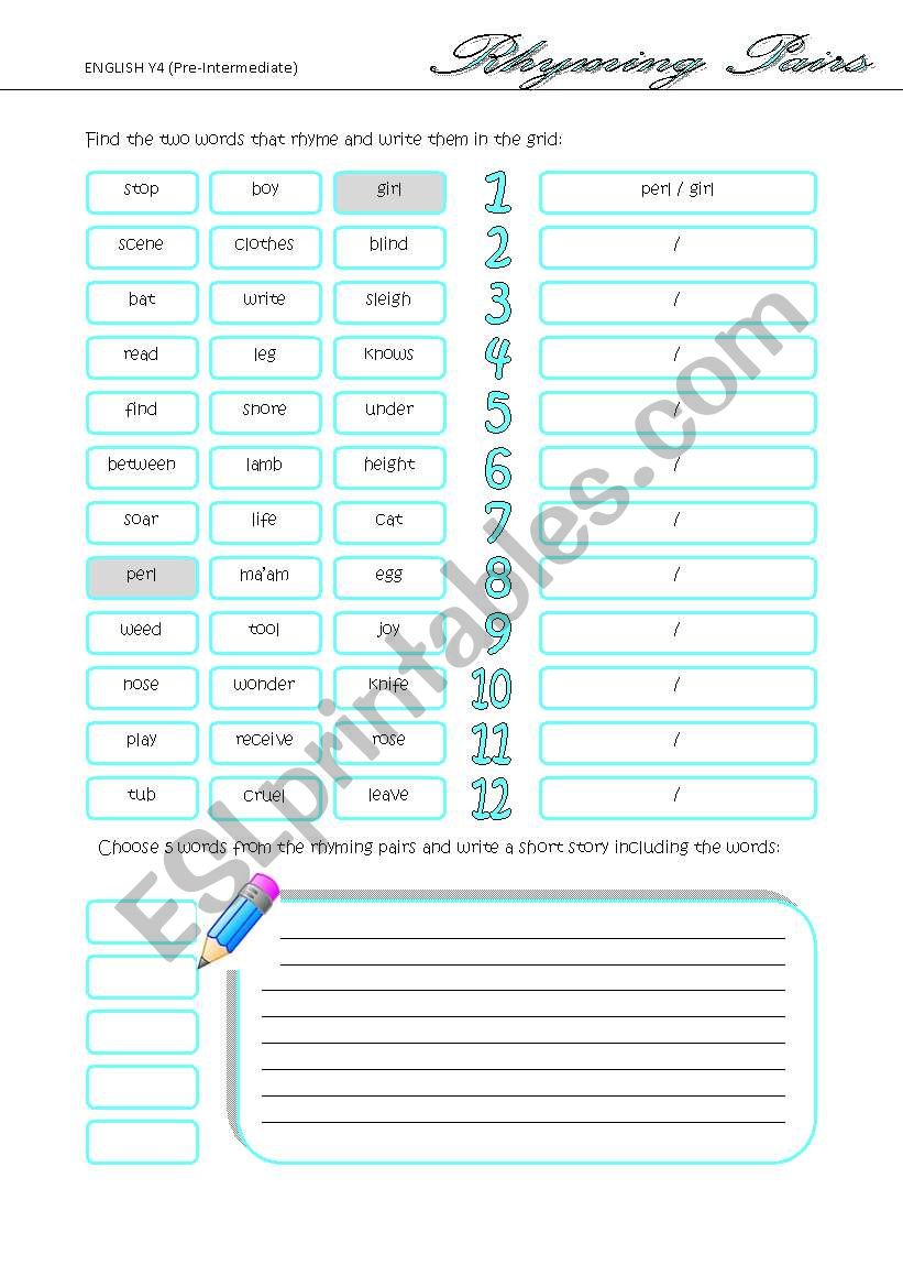 Rhyming Pairs worksheet