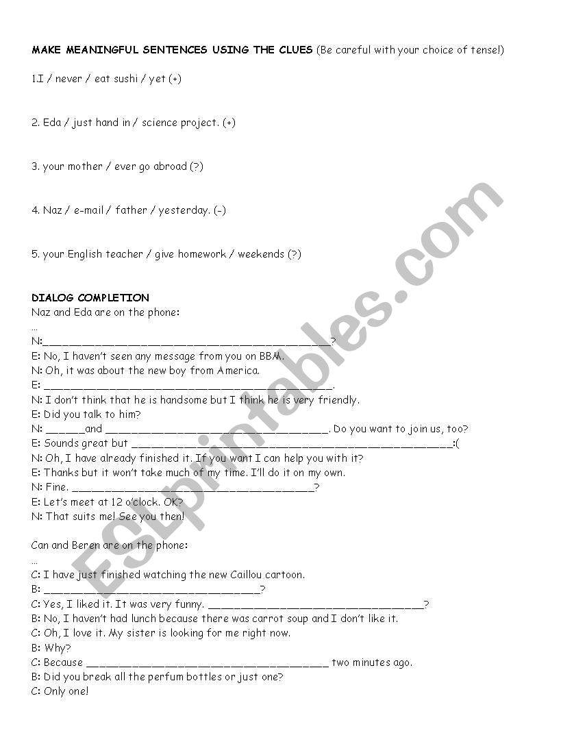 Present Perfect Practice worksheet