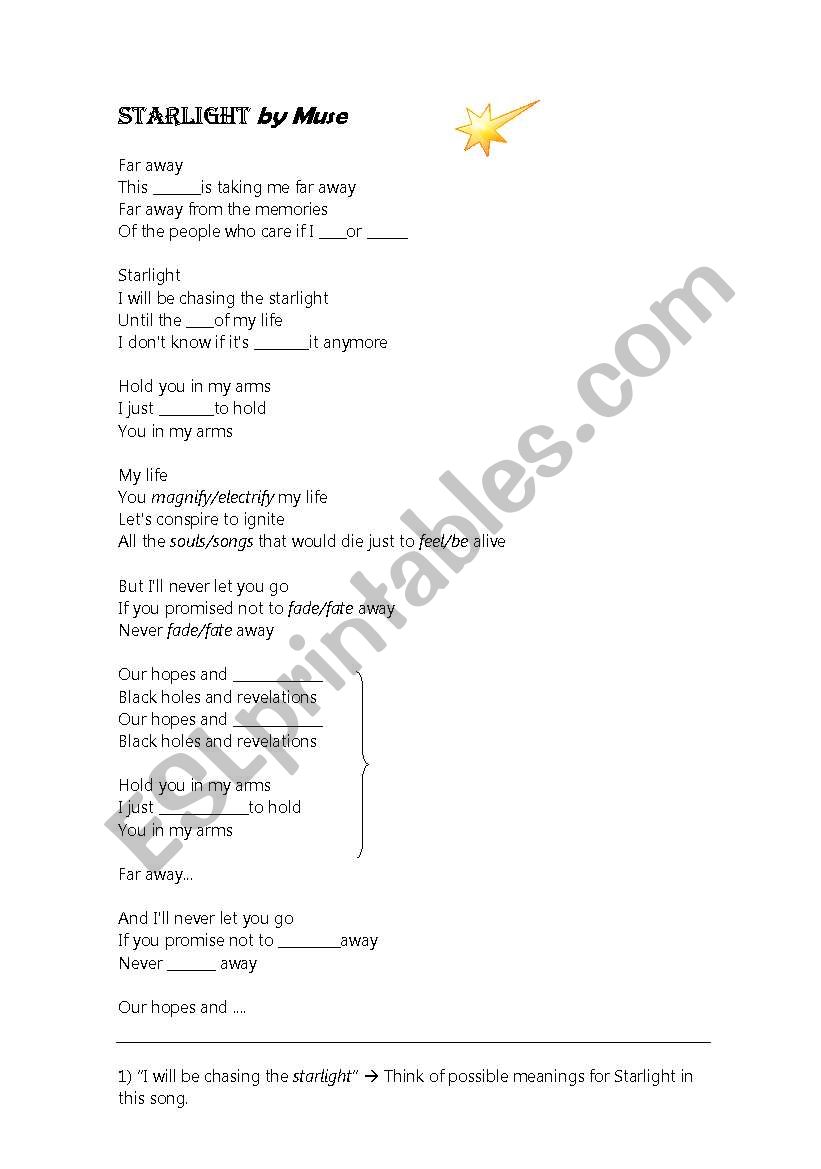 Starlight by Muse worksheet