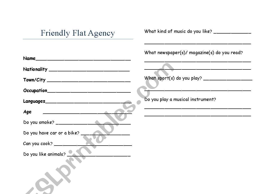 Friendly Flat Agency worksheet