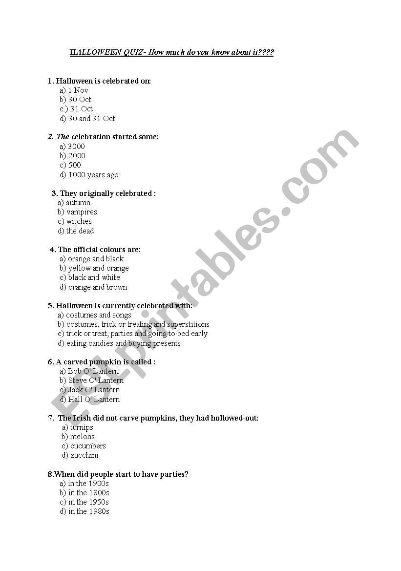 halloween quiz worksheet