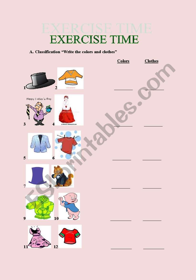 clothes and colours worksheet