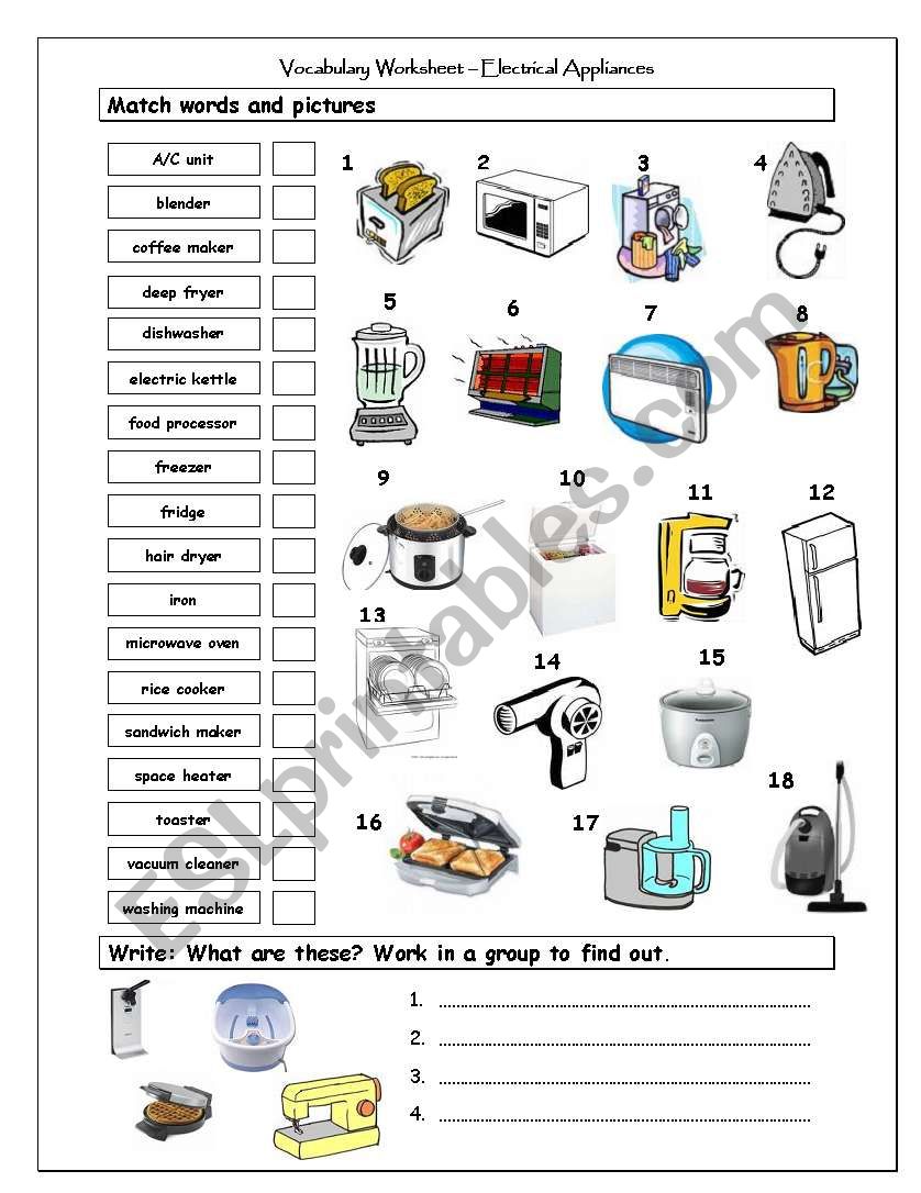 appliances worksheet