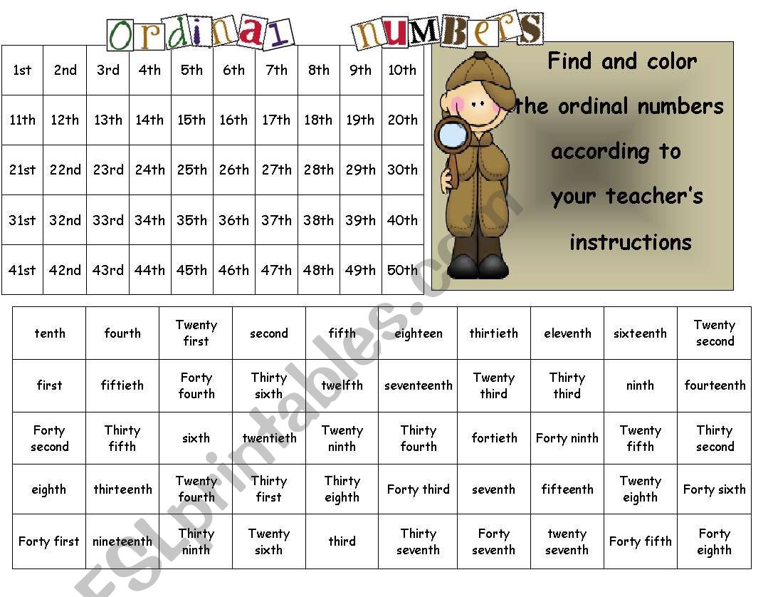 ORDINAL NUMBERS worksheet