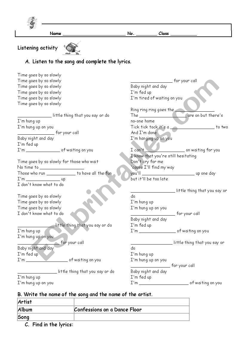 Hung up by Madonna worksheet