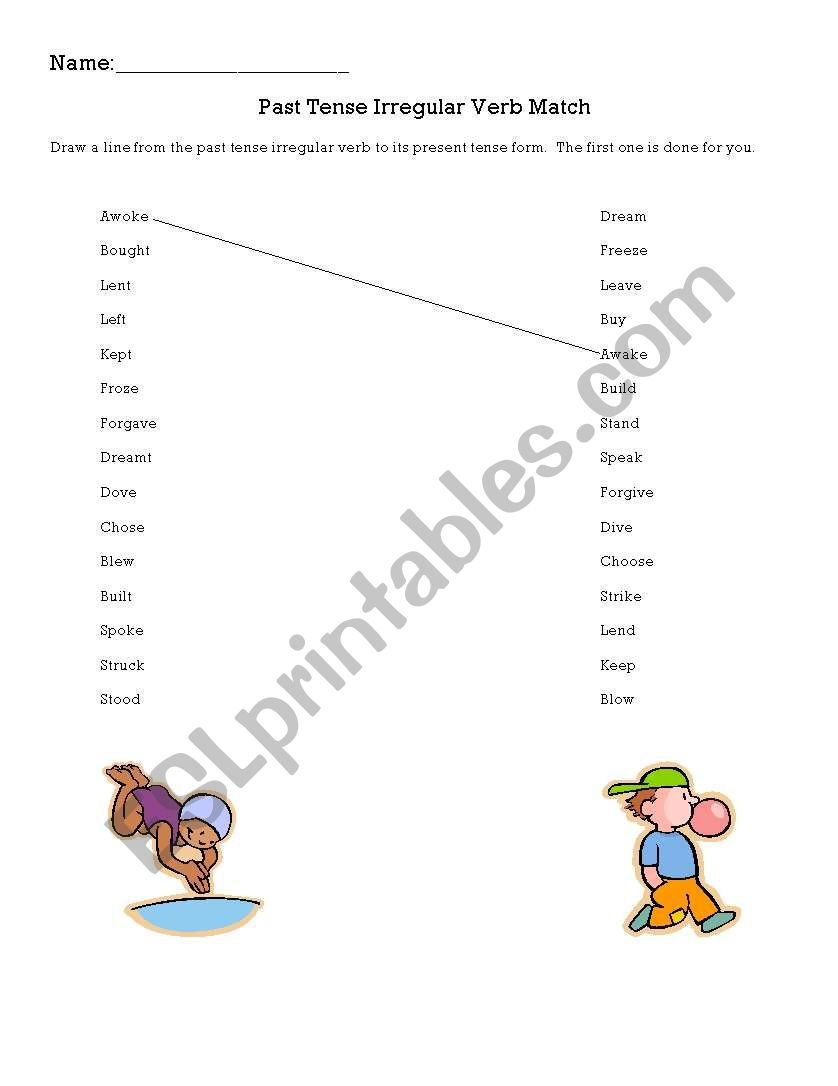 English Worksheets Past Tense Irregular Verb Match