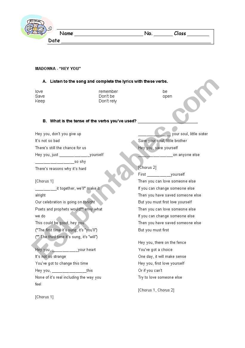 Hey you by Madonna worksheet