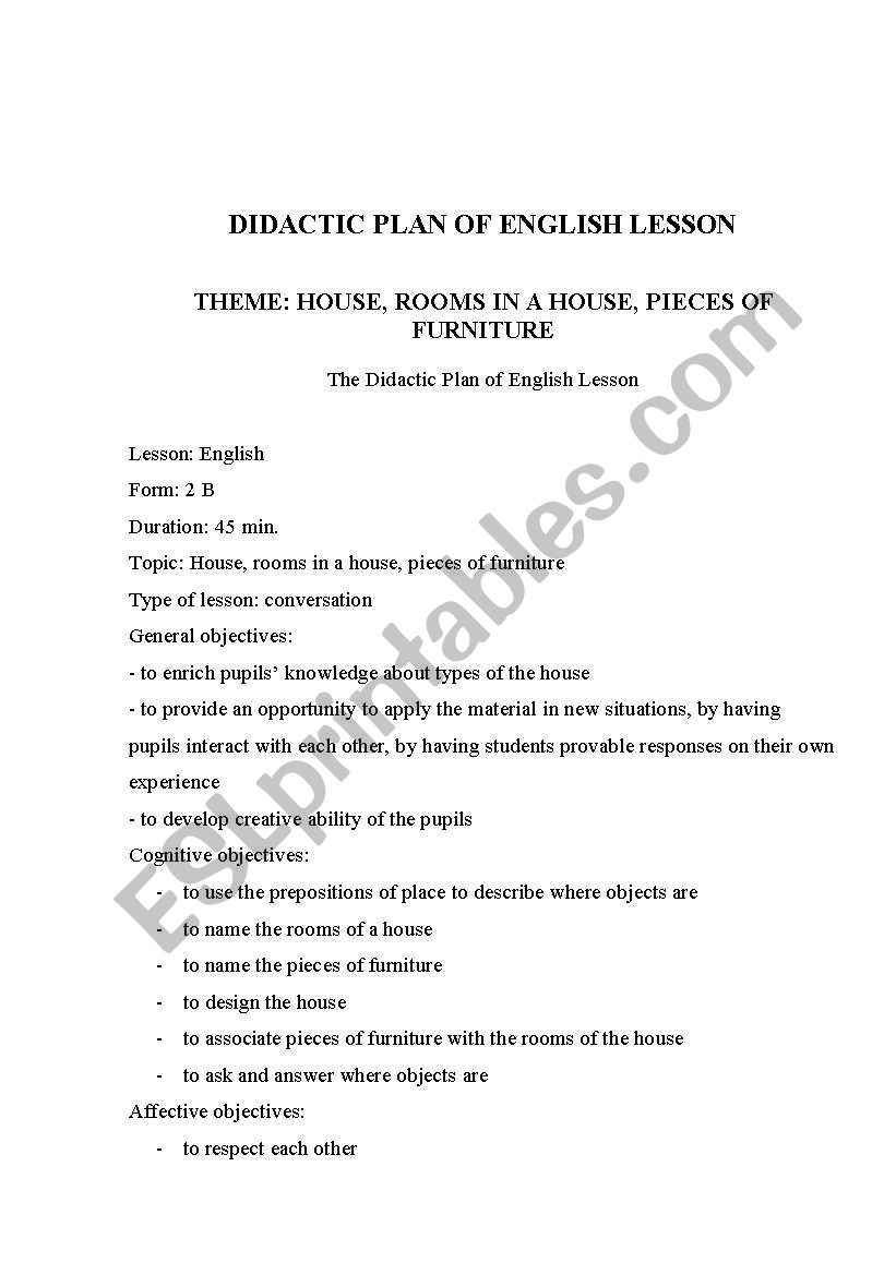DIDACTIC PLAN OF ENGLISH LESSON
