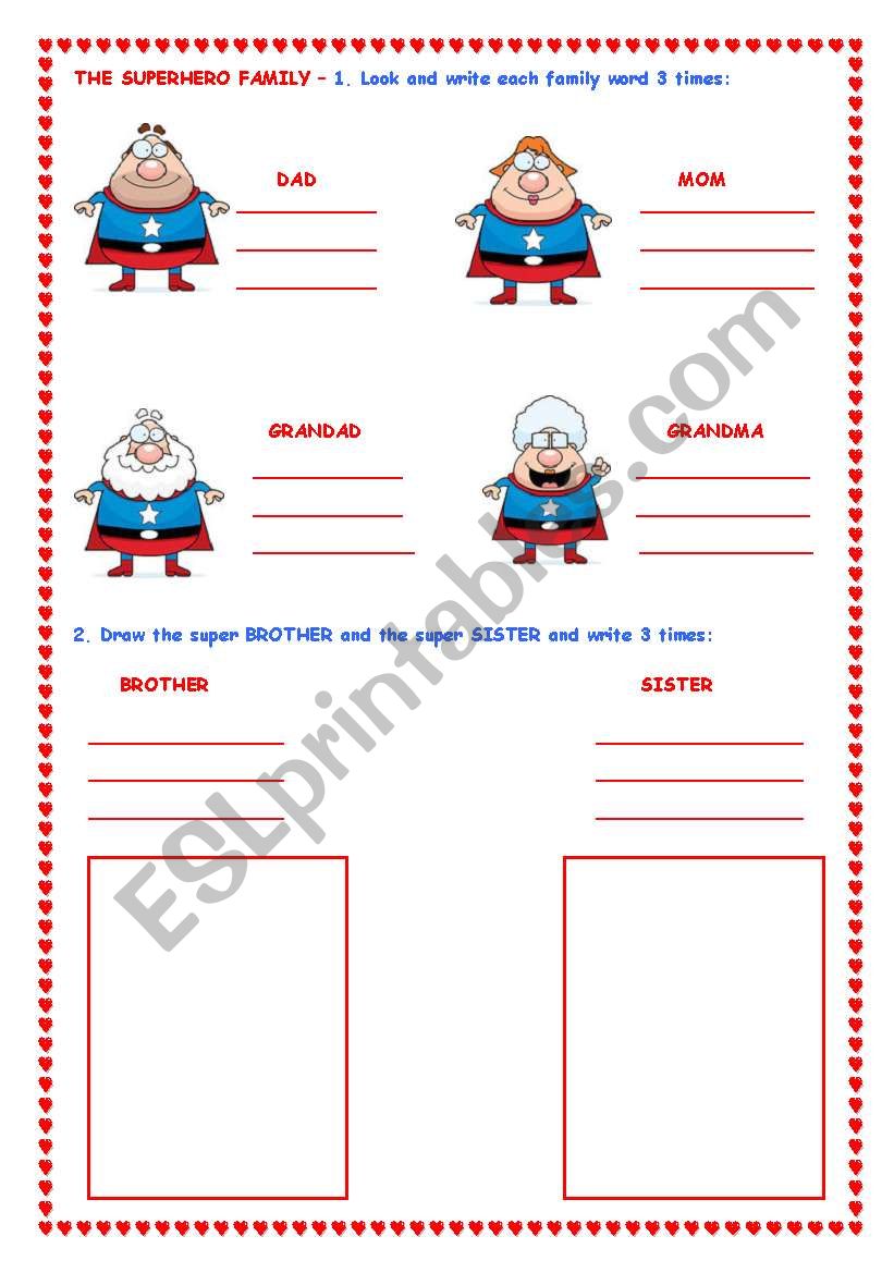 THE SUPERHERO FAMILY worksheet